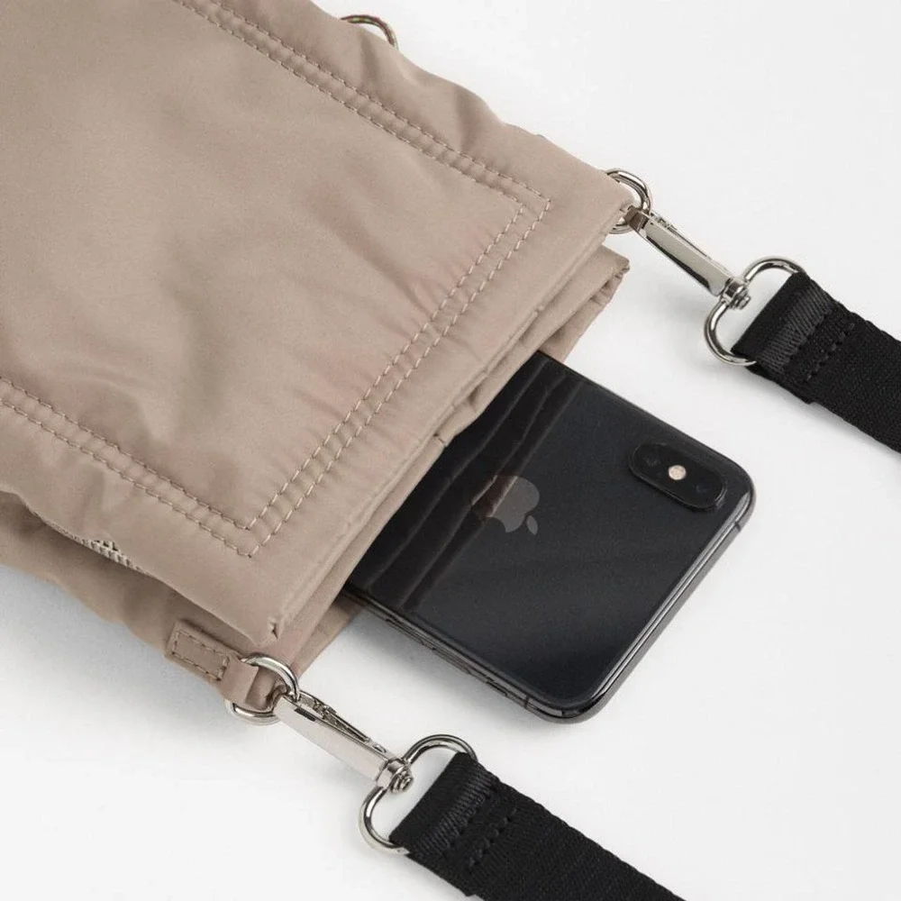 Parfois Taupe Nylon Crossbody Phone Travel Bag Minimalist Utility Shoulder Bag